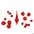 Star Christmas Glass Ball Ornaments with Tree Topper - Red - 16pc