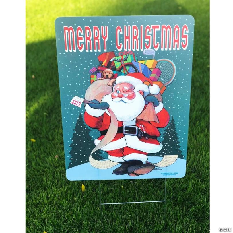 Stonehouse Collection Merry Christmas Yard Sign 24 x 18 Inch Holiday Yard Decoration (Santa)