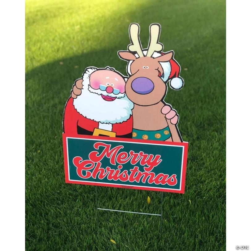 Stonehouse Collection Santa Christmas Yard Sign 24 x 18 Inch (Santa and Reindeer)