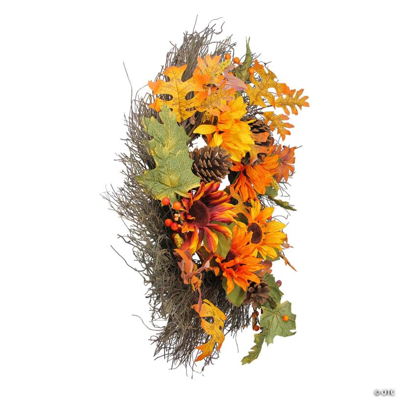 Sunflowers and Pine Cones Fall Artificial Thanksgiving Wreath - 24-Inch  Unlit