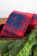 4" x 5 Yard Red & Navy Plaid Check Ribbon