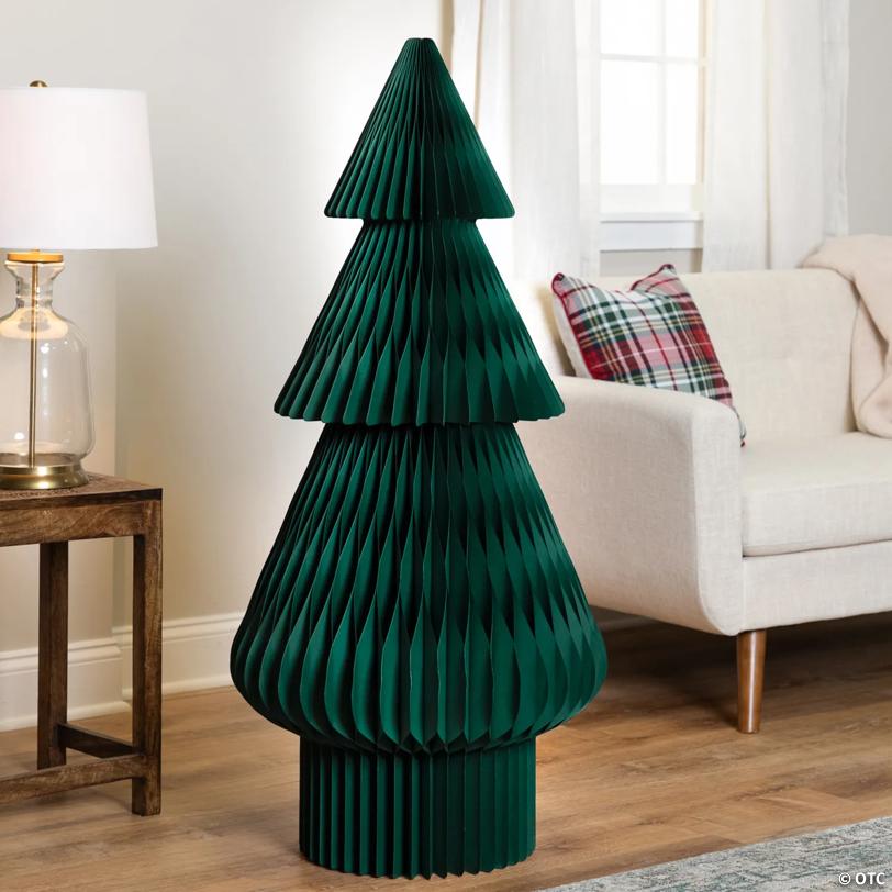 Tall Accordion Honeycomb Foldable Paper Christmas Tree - 4' -  Dark Green