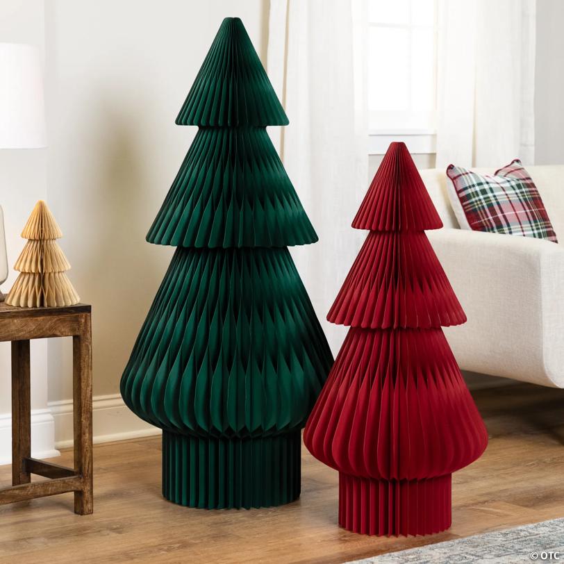 Tall Accordion Honeycomb Foldable Paper Christmas Tree - 4' -  Dark Green