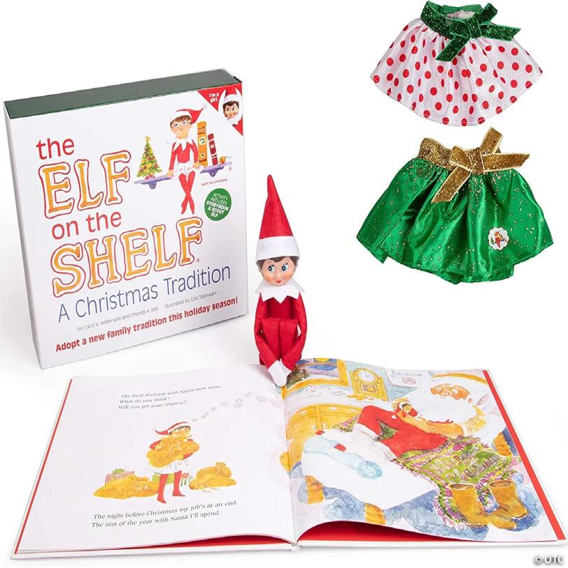 The Elf on the Shelf - Girl Elf Edition with North Pole Blue Eyed Girl Elf , Bonus Pair of Party Skirts, and Girl-Character Themed Storybook