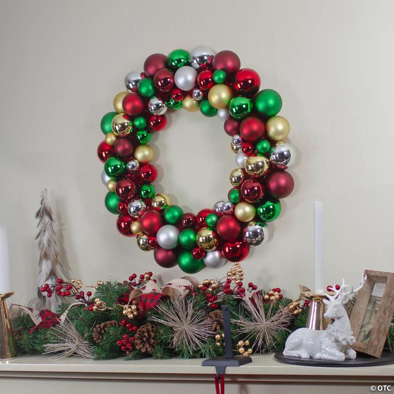 Traditional 2-Finish Shatterproof Ball Christmas Wreath - 36" - Multicolor - Unlit
