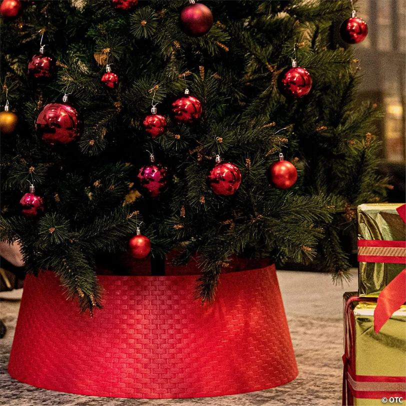 Tree Nest Large Christmas Tree Skirt for Artificial and Real Trees, Red