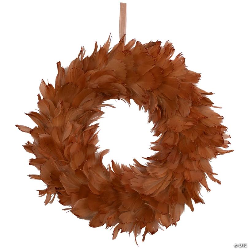 Two-Tone Feathers Christmas Wreath - 14.5" - Unlit - Rust Orange