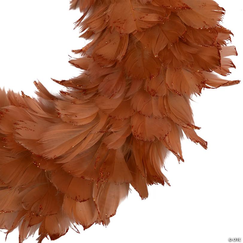 Two-Tone Feathers Christmas Wreath - 14.5" - Unlit - Rust Orange