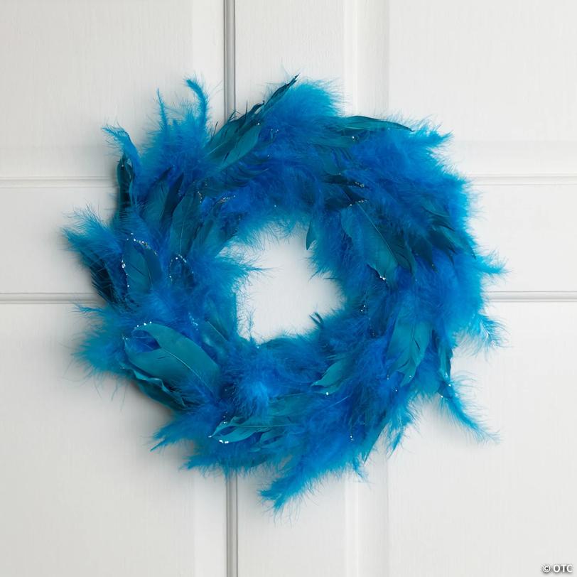 Two-Tone Feathers Glittered Christmas Wreath - 14.5" - Unlit - Turquoise