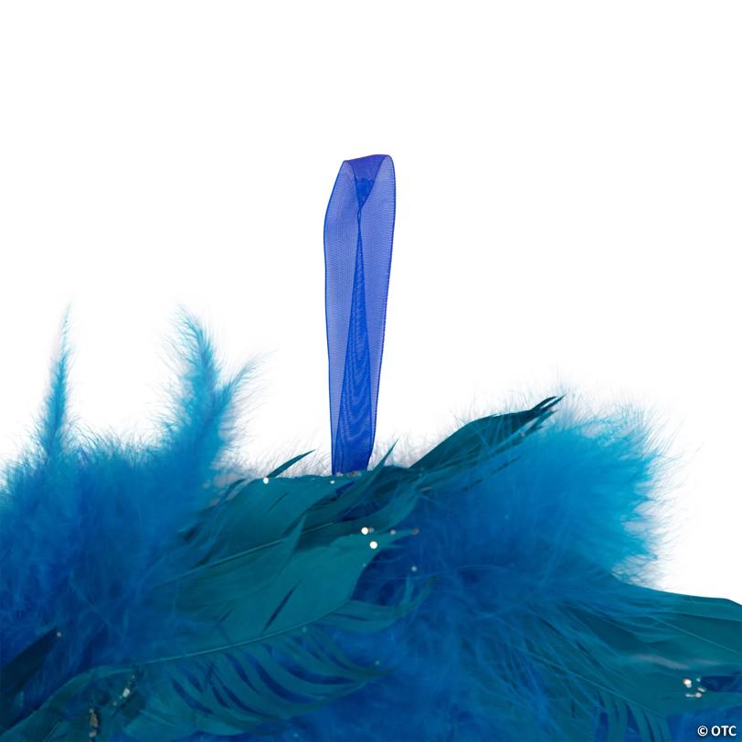 Two-Tone Feathers Glittered Christmas Wreath - 14.5" - Unlit - Turquoise