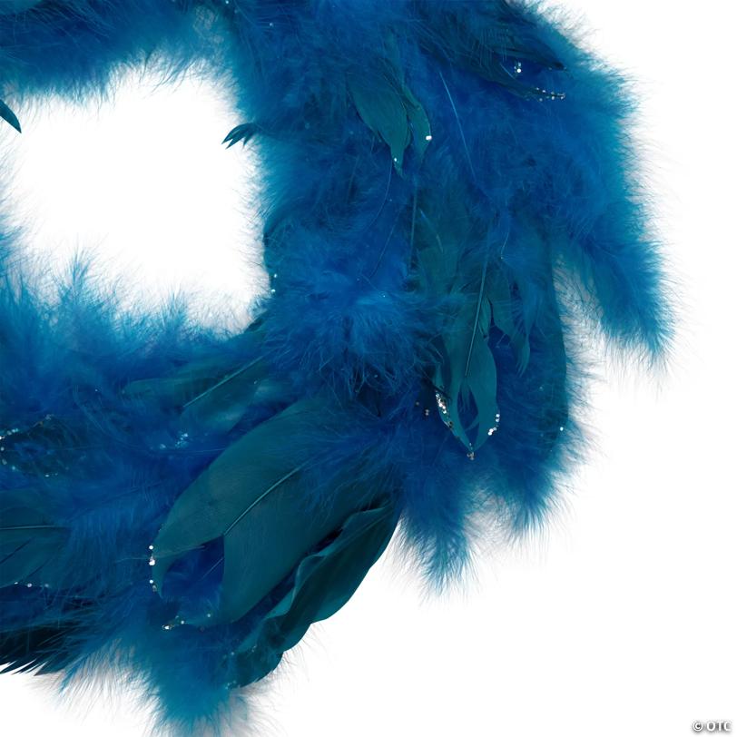 Two-Tone Feathers Glittered Christmas Wreath - 14.5" - Unlit - Turquoise