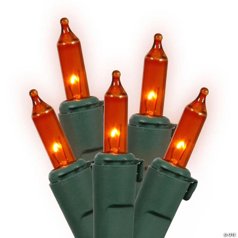 Vickerman 100 Amber Mini Light on Green Wire, 33' Christmas Light Strand