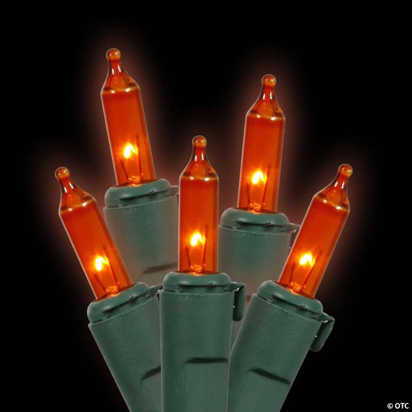 Vickerman 100 Amber Mini Light on Green Wire, 33' Christmas Light Strand