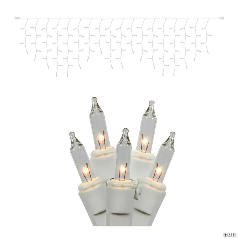 Vickerman 100 Clear Mini Light Icicle Light on White Wire, 9' Light Strand