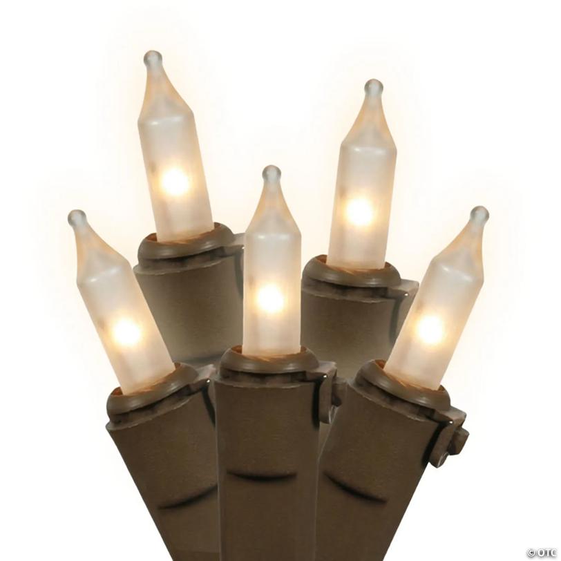 Vickerman 100 Frosted White Mini-Lights on Brown Wire, 33' Christmas Light Strand