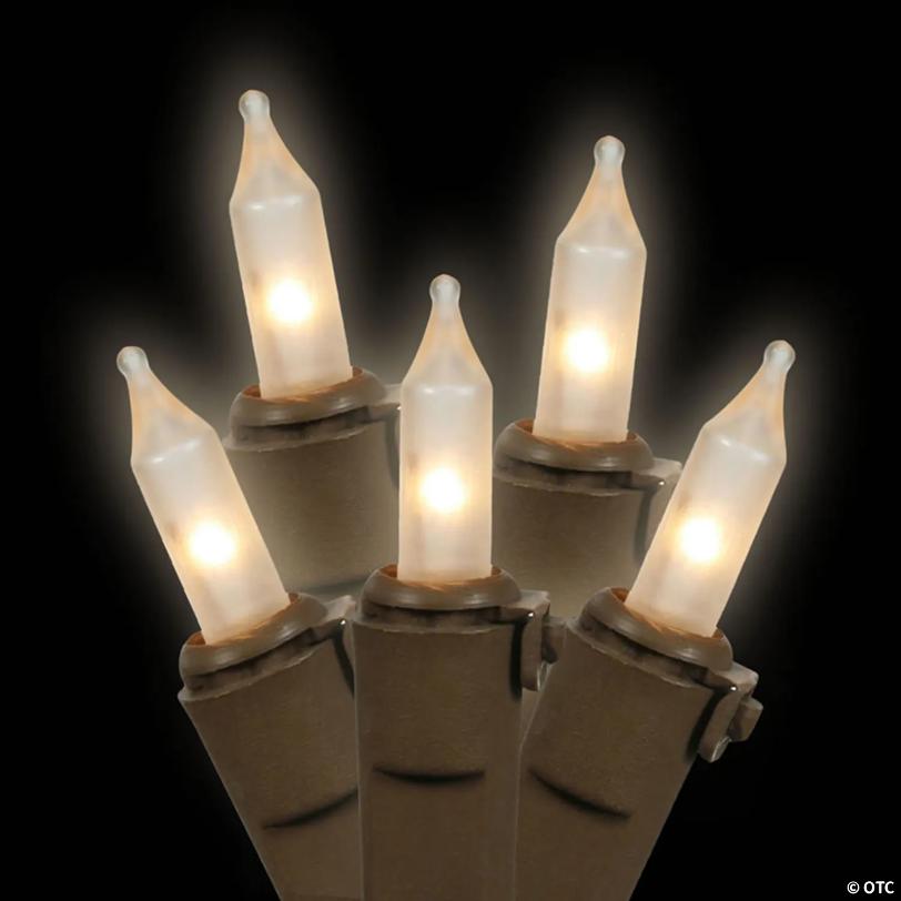 Vickerman 100 Frosted White Mini-Lights on Brown Wire, 33' Christmas Light Strand