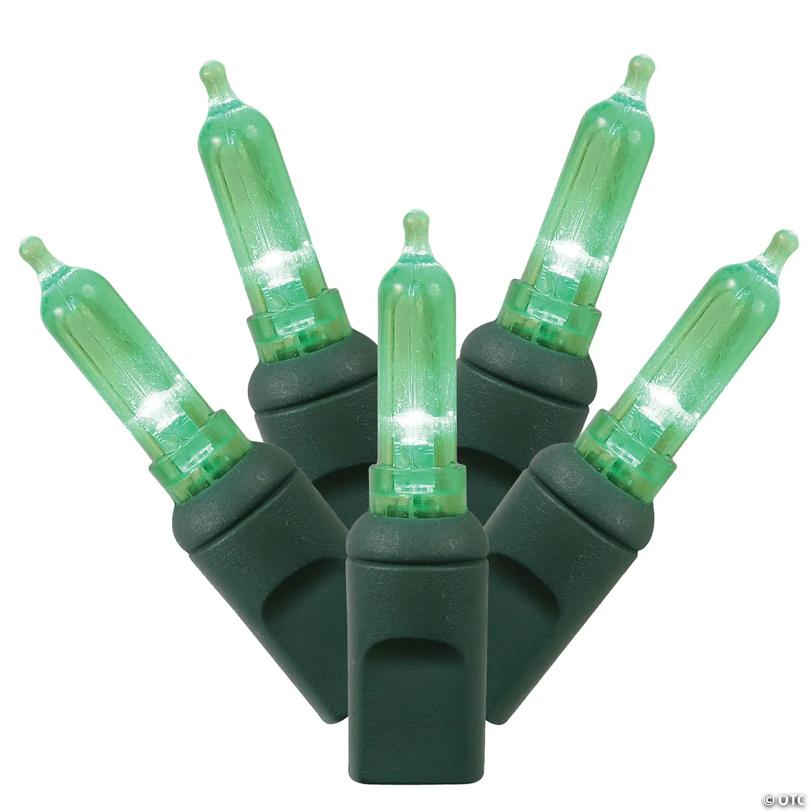 Vickerman 100 Green Italian LED Single Mold Light, Green Wire, 34' Light Strand