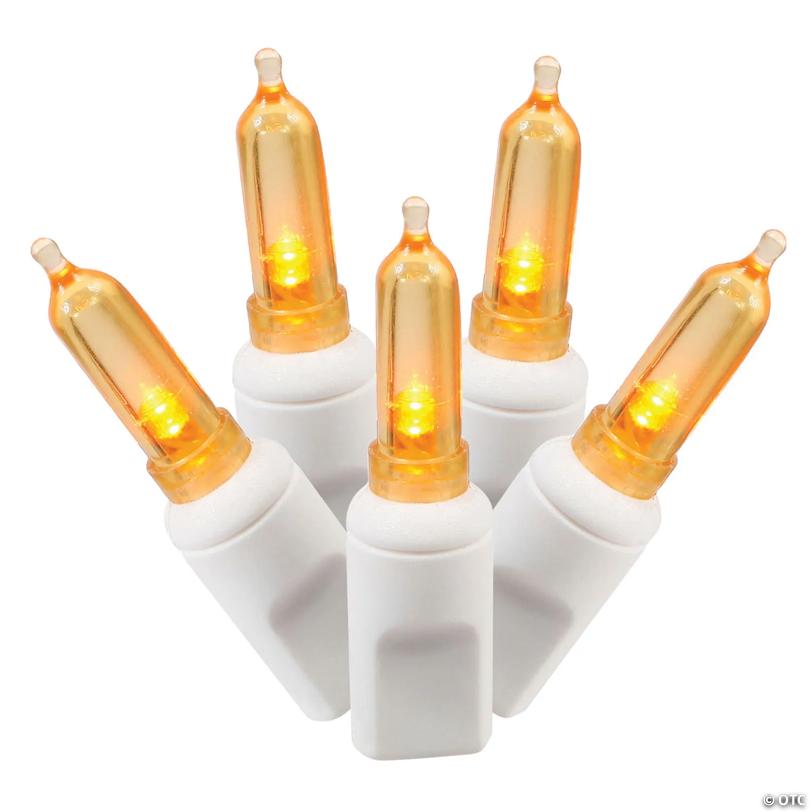 Vickerman 100 Orange Italian LED Single Mold Light on White Wire, 34' Light Strand