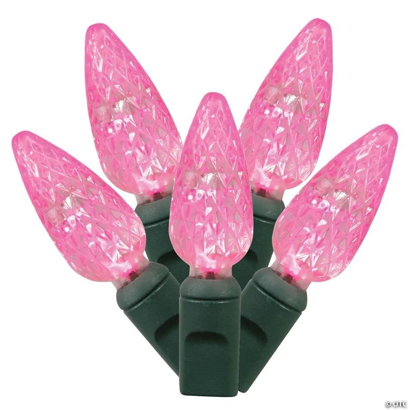Vickerman 100 Pink C6 LED Single Mold Light on Green Wire, 34' Light Strand