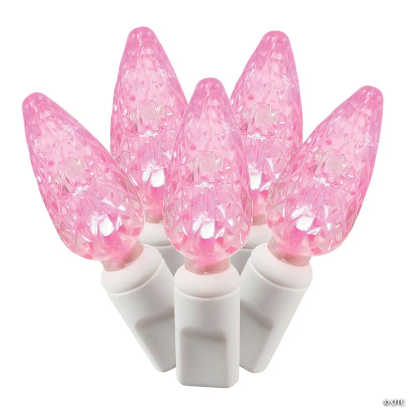 Vickerman 100 Pink C6 LED Single Mold Light on White Wire, 34' Light Strand