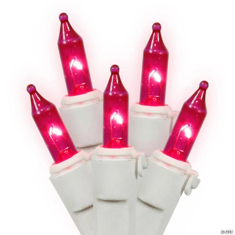 Vickerman 100 Pink Mini Light on White Wire, 33' Long Christmas Light Strand