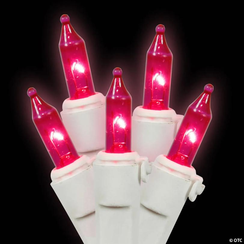 Vickerman 100 Pink Mini Light on White Wire, 33' Long Christmas Light Strand