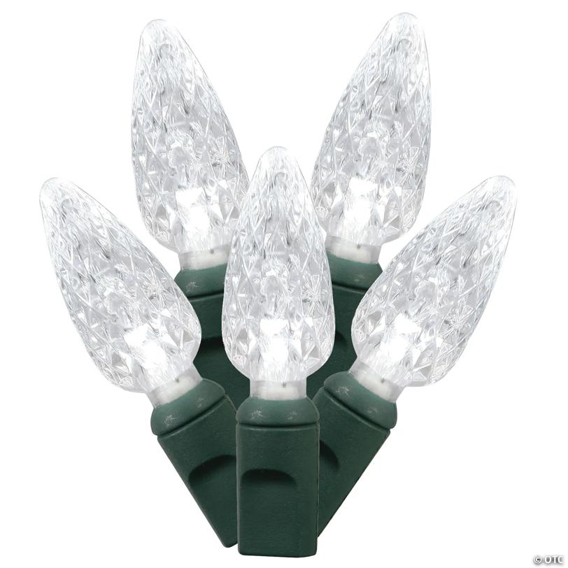 Vickerman 100 Pure White C6 LED Single Mold Light on Green Wire, 34' Light Strand