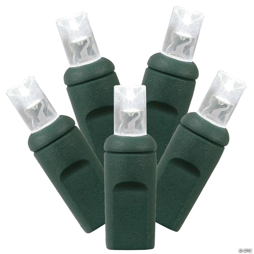 Vickerman 100 Pure White Wide Angle LED Light on Green Wire, 50' Light Strand
