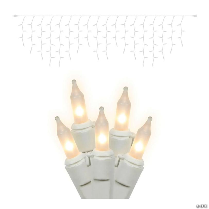 Vickerman 100 White Mini Light Icicle Light on White Wire, 9' Light Strand