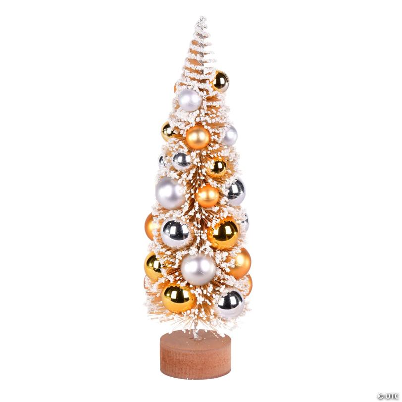 Vickerman 12" Vintage Tabletop Frosted Gold Artificial Christmas Tree, Gold, Silver Ornament.