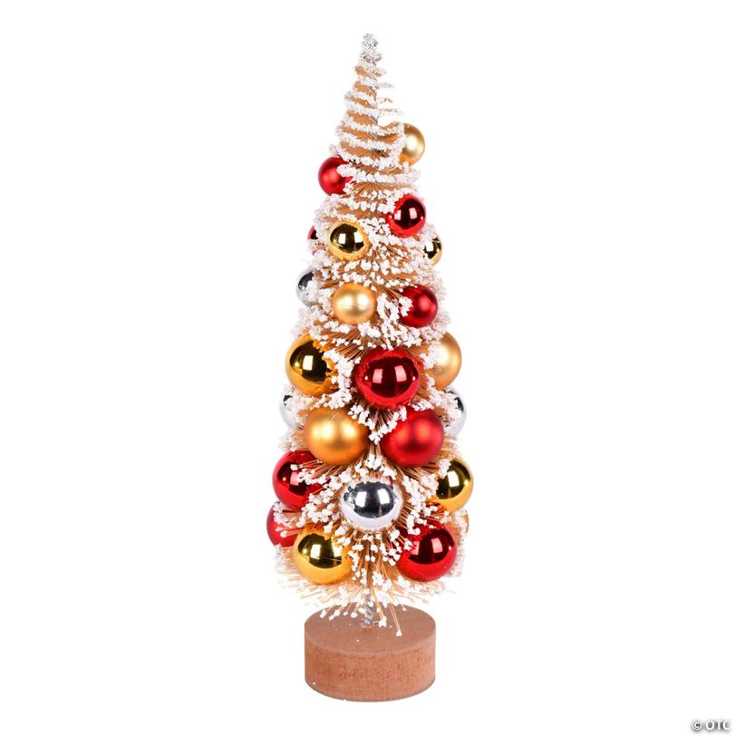 Vickerman 12" Vintage Tabletop Frosted Gold Artificial Christmas Tree, Red, Gold, Silver Ornament.