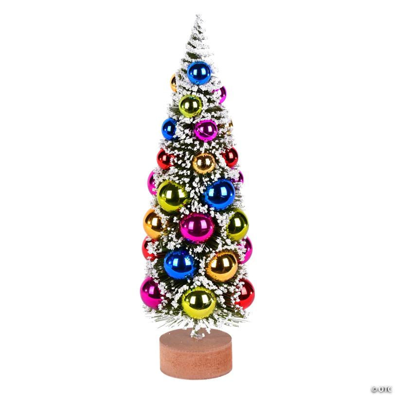 Vickerman 12" Vintage Tabletop Frosted Green Artificial Christmas Tree, Multi-colored Ornament.