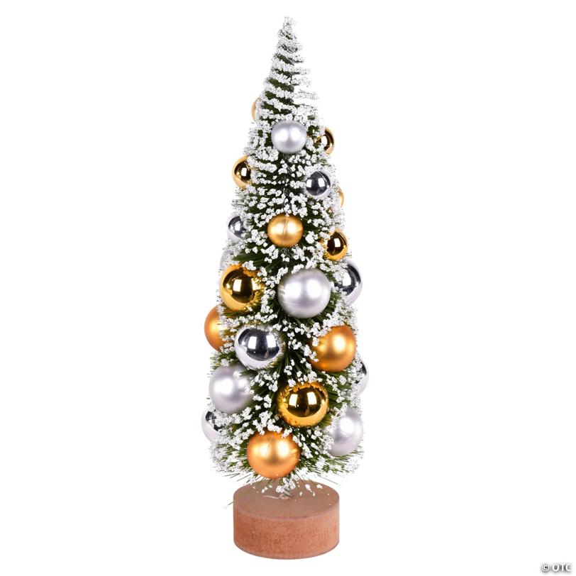 Vickerman 12" Vintage Tabletop Frosted Green Artificial Christmas Tree,  Silver and Gold Ornament