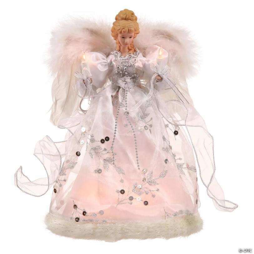 Vickerman 12" White-Silver Lit Angel Christmas Tree Topper with 10 lights.