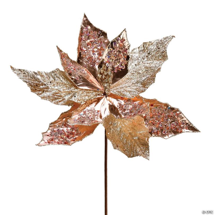 Vickerman 13" x 22" Rose Gold Poinsettia Sequin Artificial Christmas Spray. Includes 6 sprays per pack.