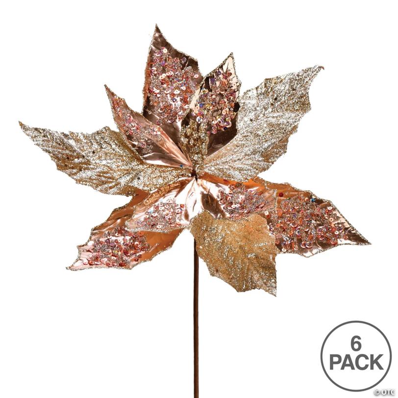 Vickerman 13" x 22" Rose Gold Poinsettia Sequin Artificial Christmas Spray. Includes 6 sprays per pack.