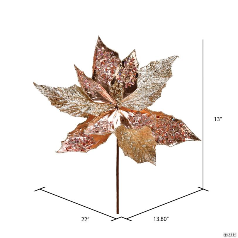 Vickerman 13" x 22" Rose Gold Poinsettia Sequin Artificial Christmas Spray. Includes 6 sprays per pack.