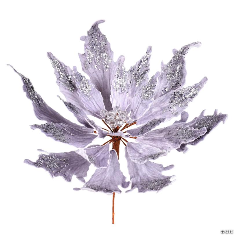 Vickerman 16" x 22" Silver Velvet Sequin Poinsettia Artificial Christmas Pick