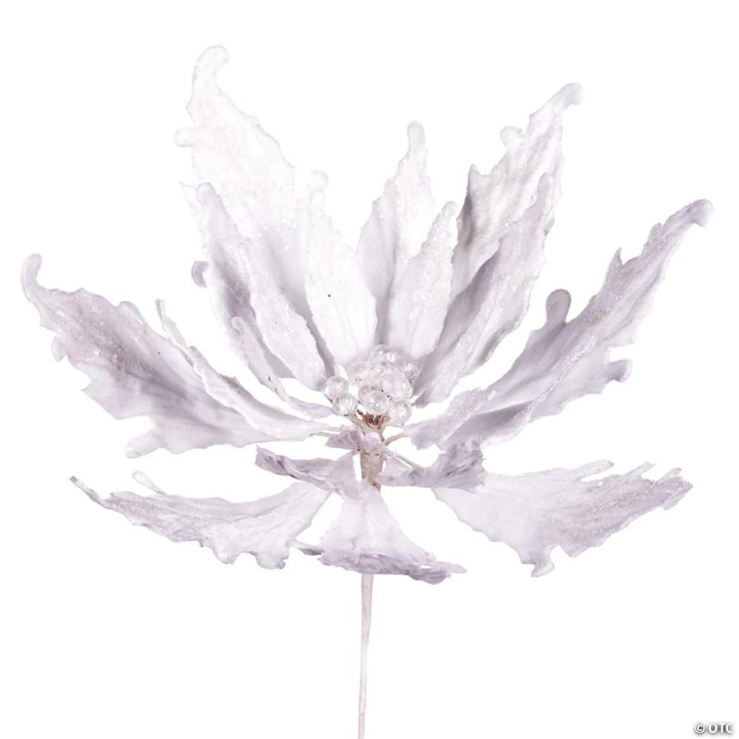 Vickerman 16" x 22" White Velvet Sequin Poinsettia Artificial Christmas Pick