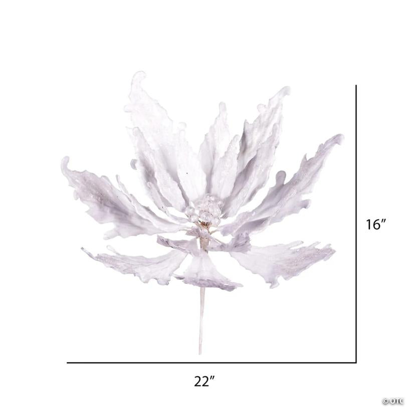 Vickerman 16" x 22" White Velvet Sequin Poinsettia Artificial Christmas Pick