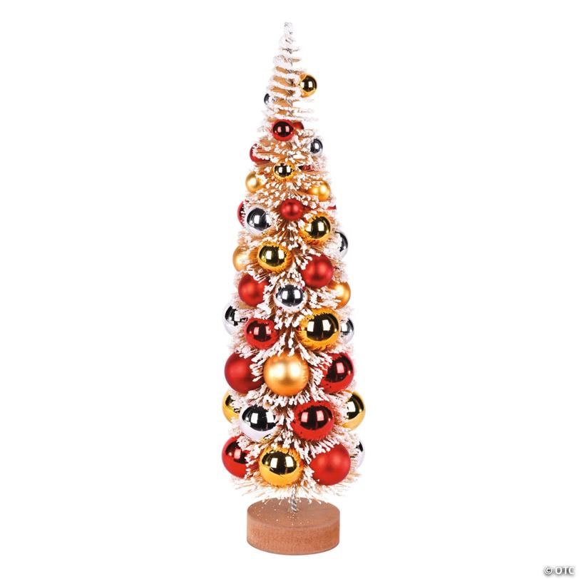 Vickerman 18" Vintage Tabletop Frosted Gold Artificial Christmas Tree, Red, Gold, Silver Ornament