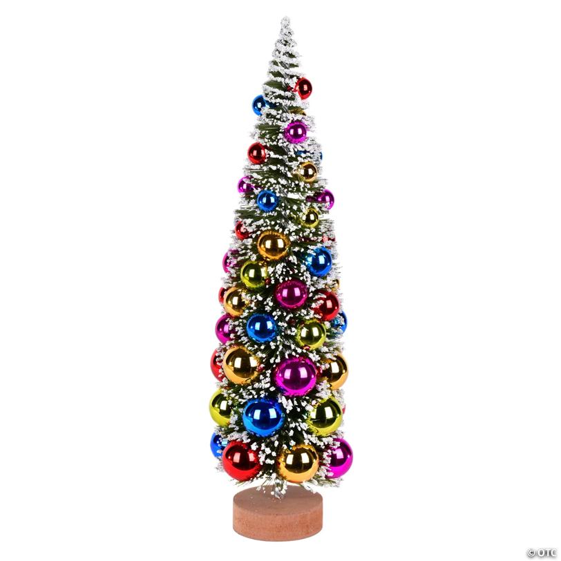 Vickerman 18" Vintage Tabletop Frosted Green Artificial Christmas Tree, Multi-colored Ornament