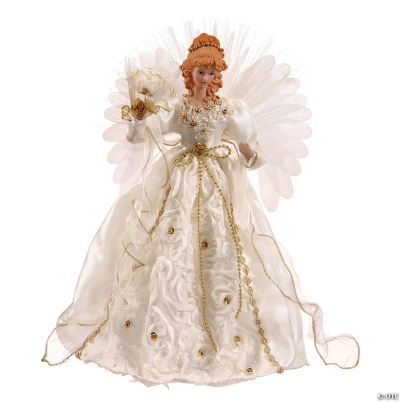 Vickerman 18" White-Gold Lit Angel Christmas Tree Topper