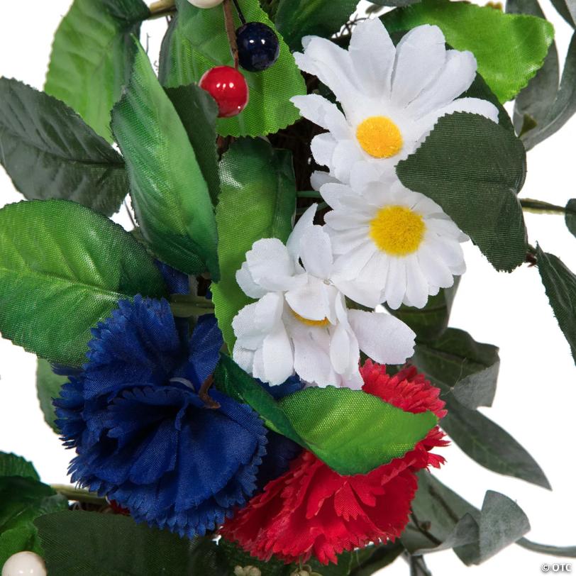 Vickerman 22" Artificial Mixed Floral Wreath With Red, White, And Blue Flowers and Berries