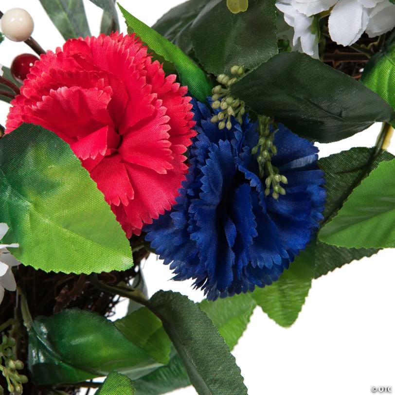 Vickerman 22" Artificial Mixed Floral Wreath With Red, White, And Blue Flowers and Berries