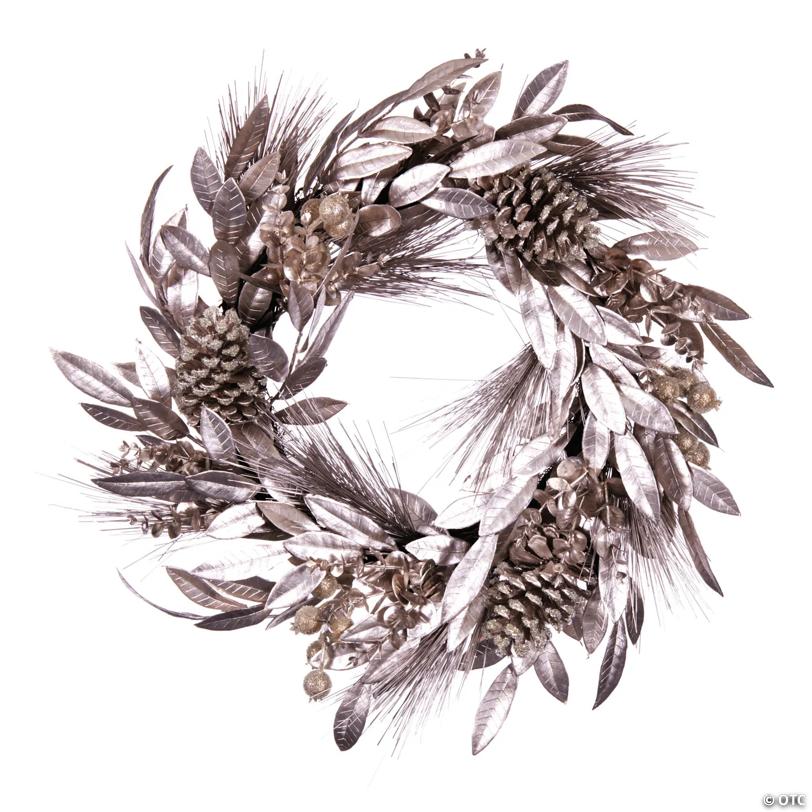 Vickerman 24" Artificial Silver Pinecone Needle Berry Christmas Wreath, Unlit