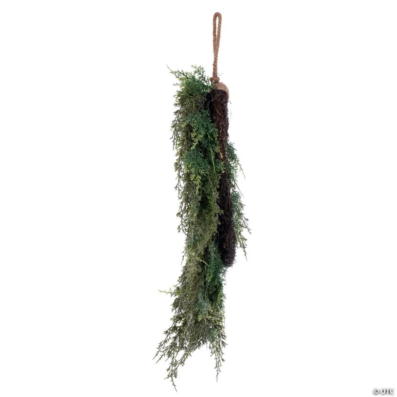 Vickerman 24" Artificial Snow Cedar Hanging Wreath with Pinecones.
