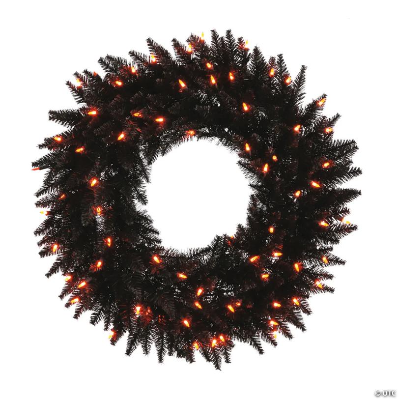 Vickerman 24" Black Fir Christmas Wreath with Orange LED Lights