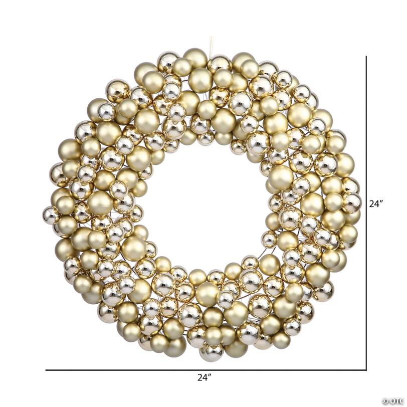 Vickerman 24" Gold Shiny and Matte Ornament Ball Wreath