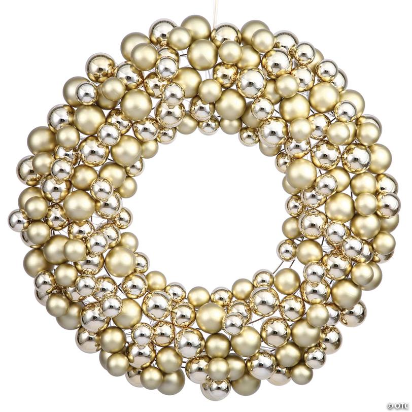 Vickerman 24" Gold Shiny and Matte Ornament Ball Wreath